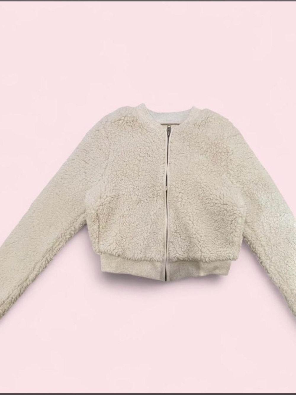 Hollister Women’s Cream Sherpa Bomber Jacket in size S
